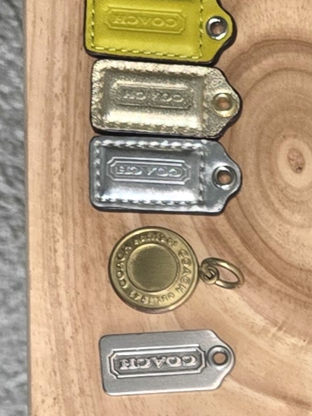 Coach Metallic Tag and Round Charm Set in Yellow, Gold, Silver